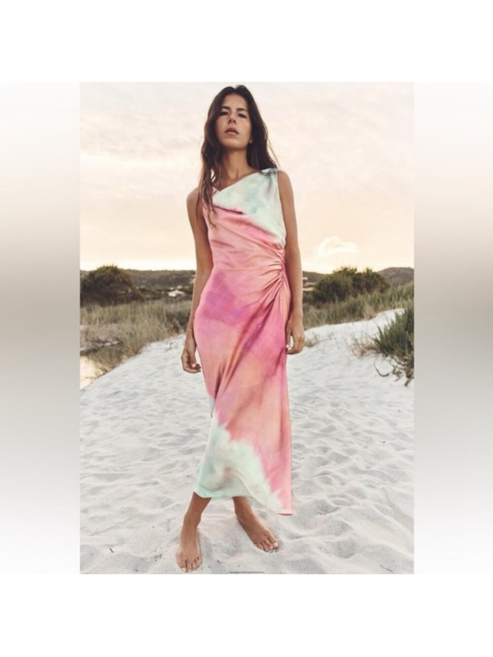 Zara cinched side tie dye print midi dress